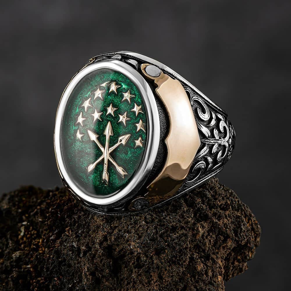 Çerkes Bayrağı Motifli Gümüş Yüzük