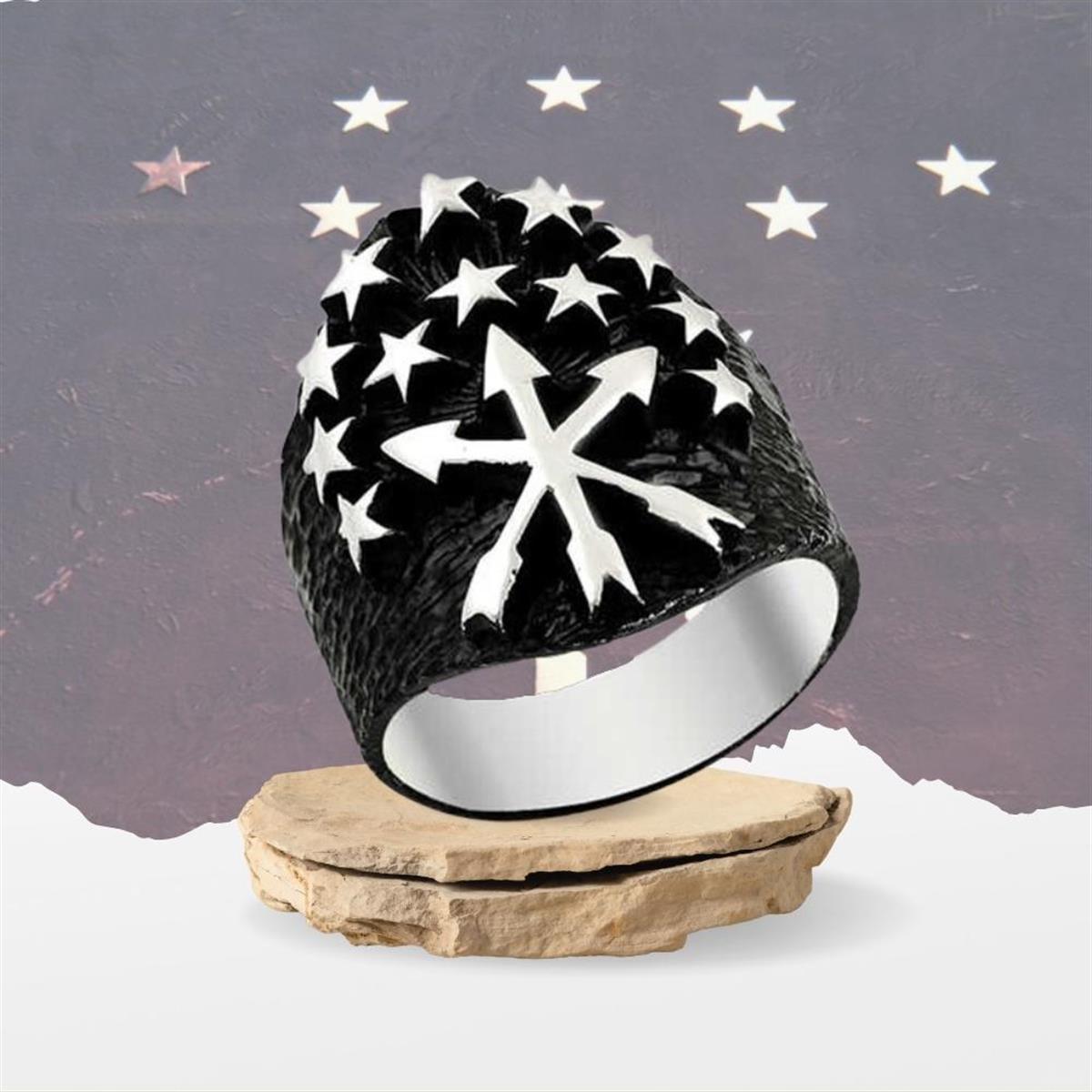 Çerkes Bayrak Sembollü Gümüş Erkek Yüzük