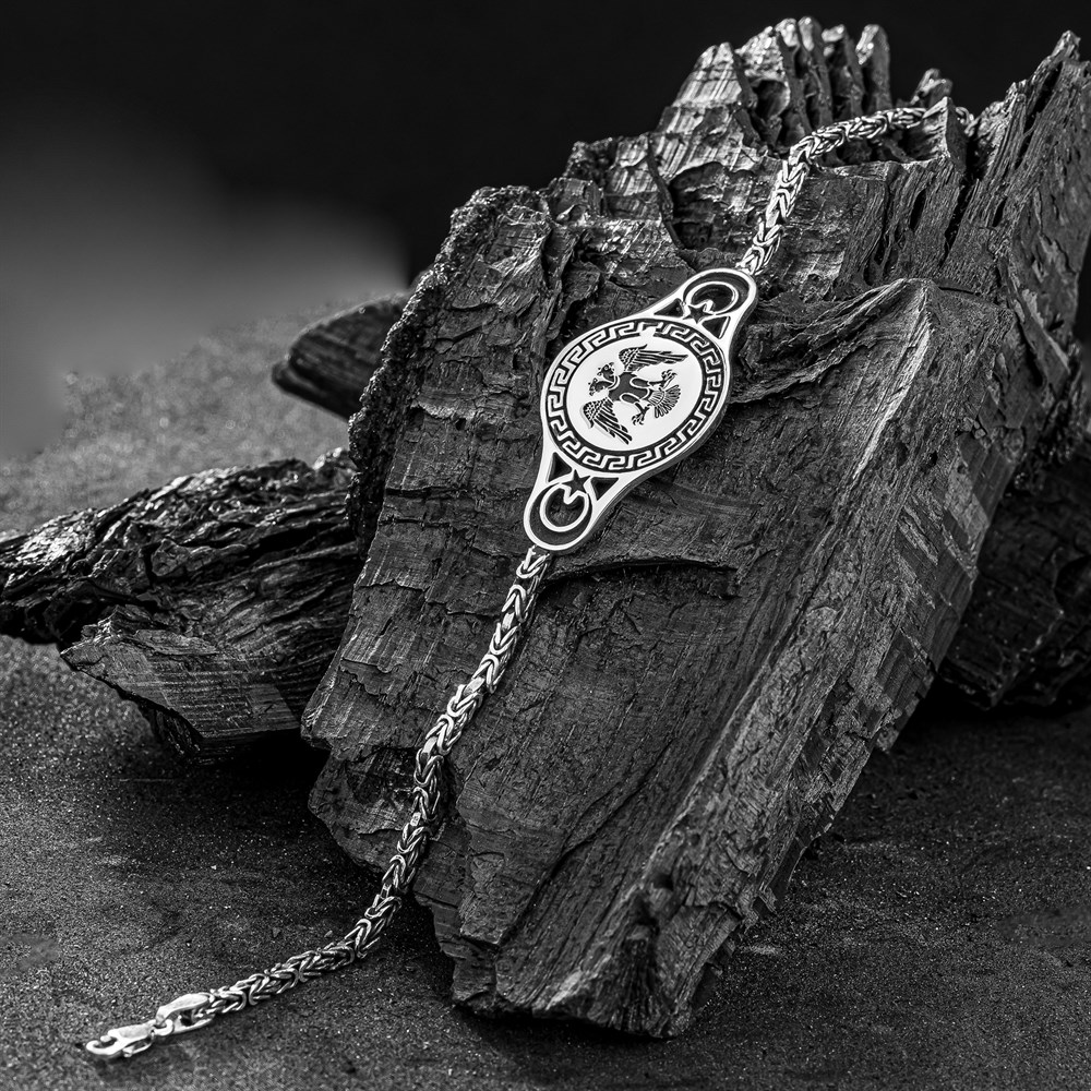 Çift Başlı Kartal İşlemeli Kral Gümüş Bileklik