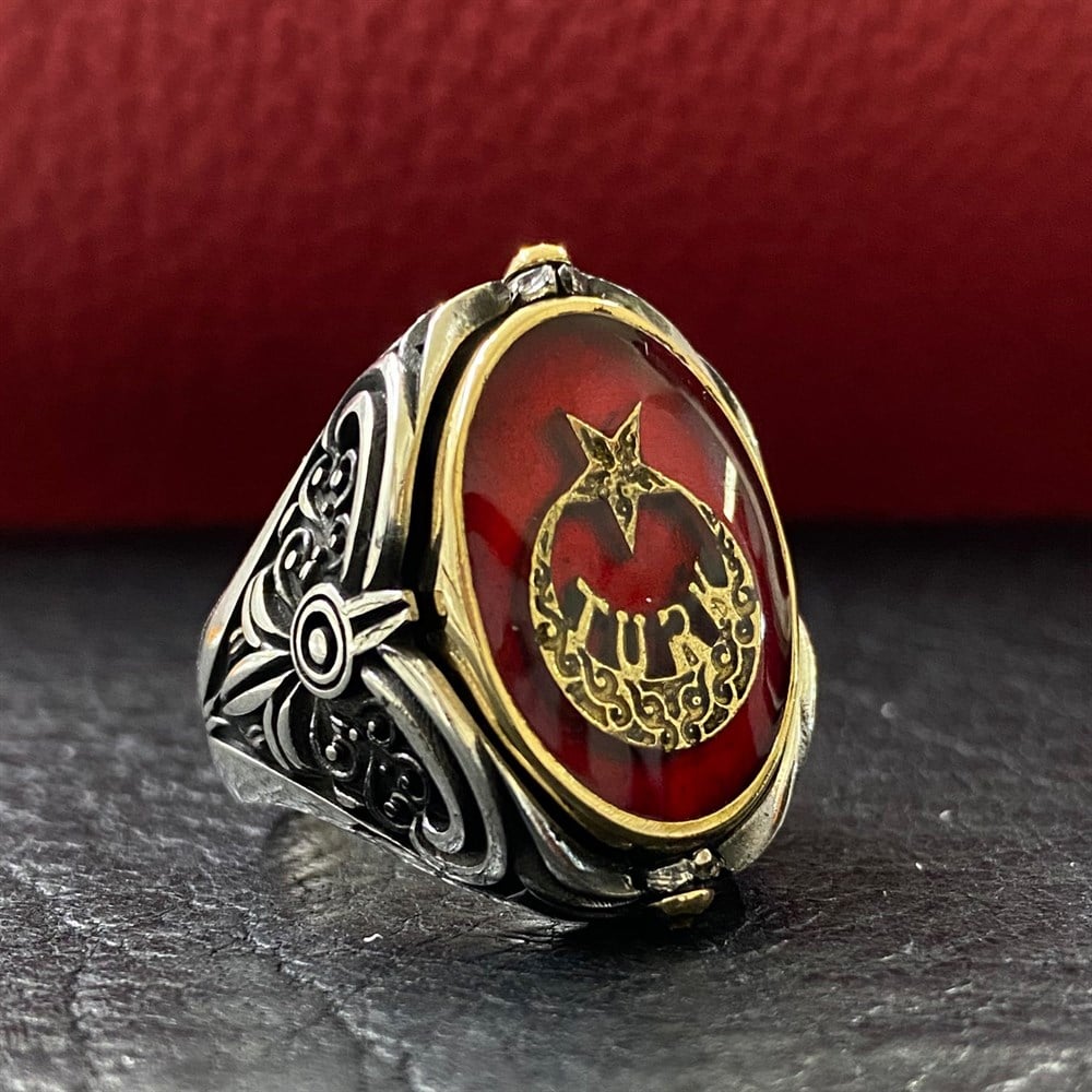 Çift Taraflı Oval Kişiye Özel Gümüş Erkek Yüzük