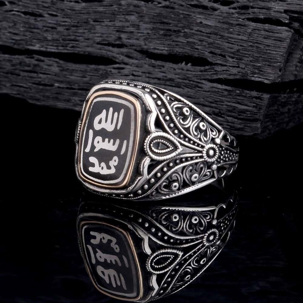 Damla Zirkon Detaylı Mührü Şerif Gümüş YüzükMührü Şerif Yüzük