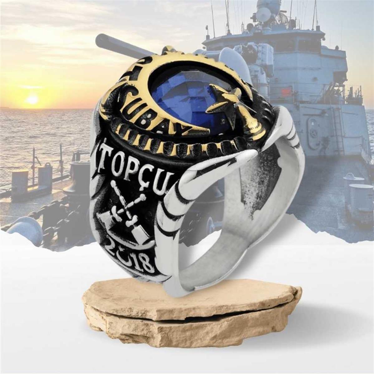 Deniz Kuvvetleri Komutanlığı Astsubay Gümüş Yüzük Mavi