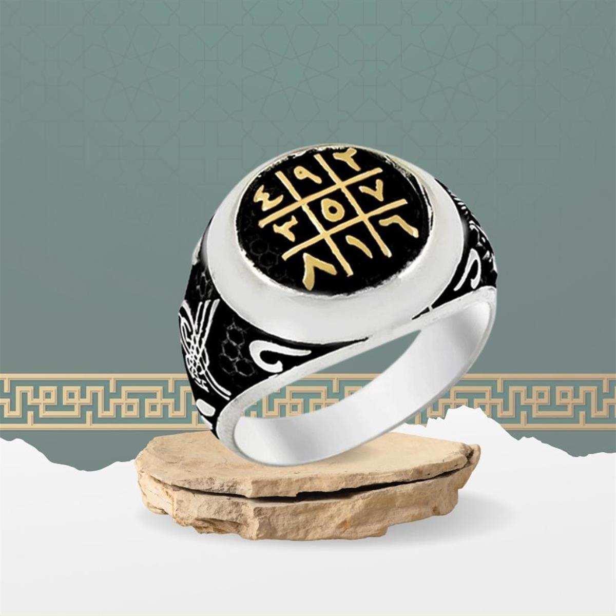 Ebced Hesabı Motifli Osmanlı Desenli Erkek Gümüş Yüzük