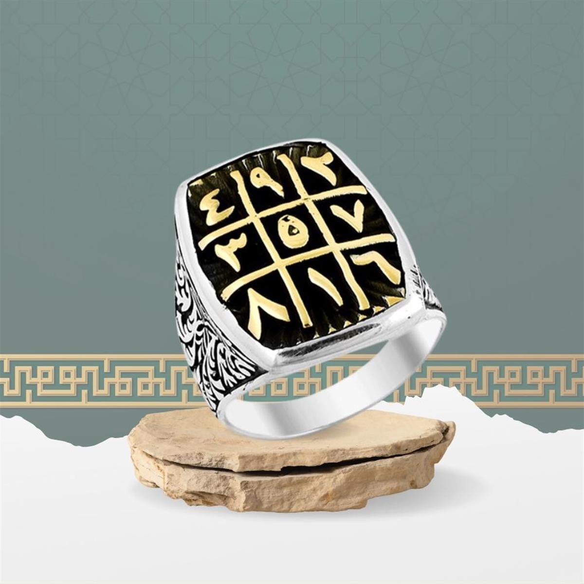 Ebced Hesaplı Osmanlı Motifli Erkek Gümüş Yüzük