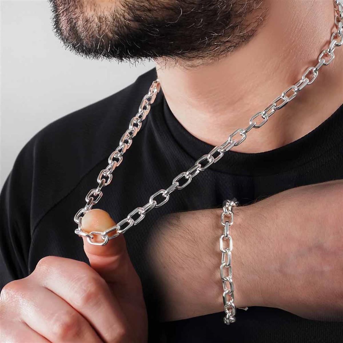 Forse Gümüş Zincir Kolye Bileklik Kombini