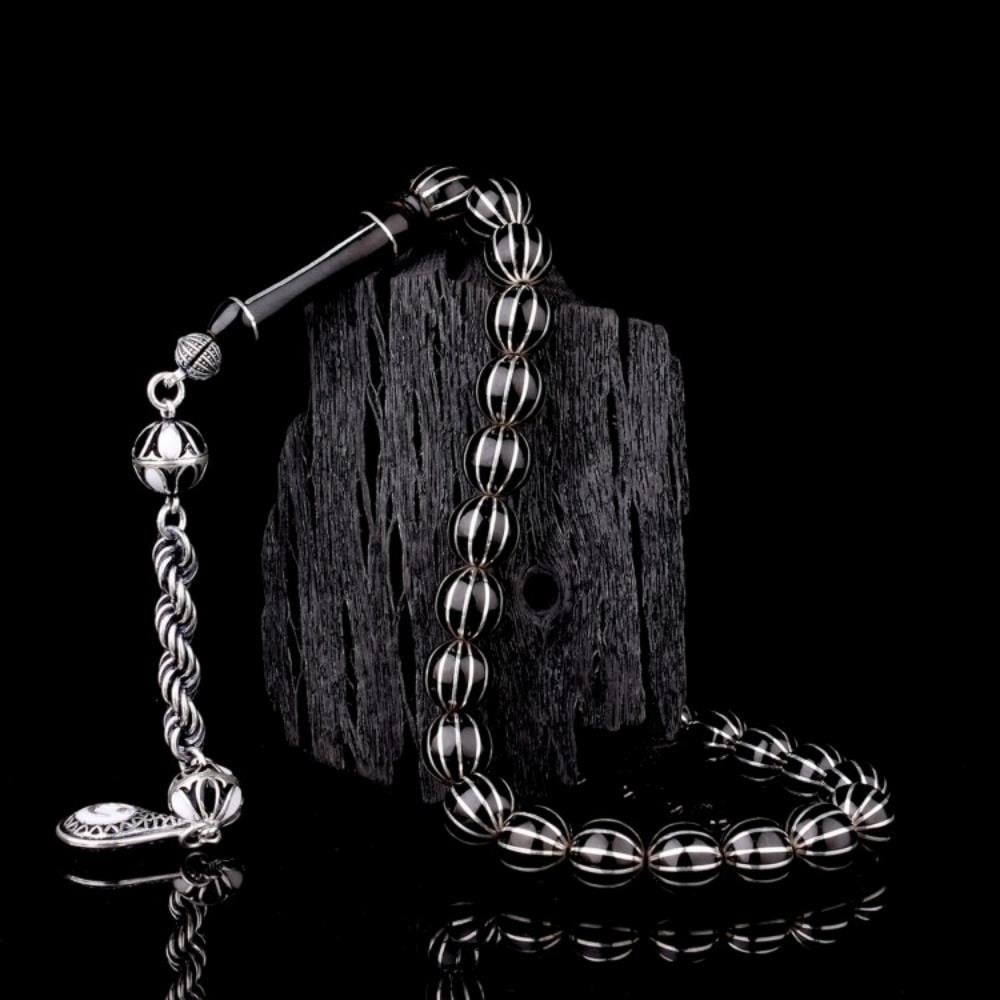 Gümüş Mineli Püsküllü 12 Yarma Erzurum Oltu Taşı TesbihErzurum Oltu Taşı Tesbih