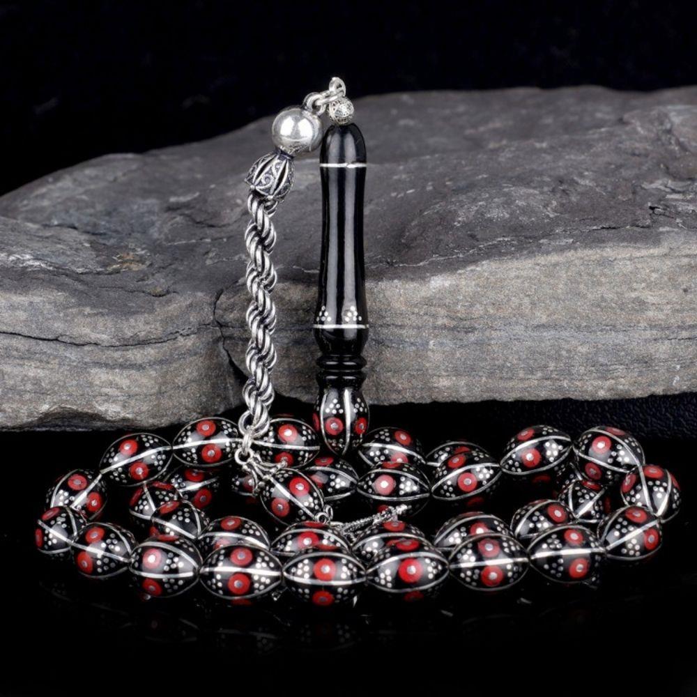 Gümüş Püsküllü Arpa Kesim Erzurum Oltu Taşı Tesbih