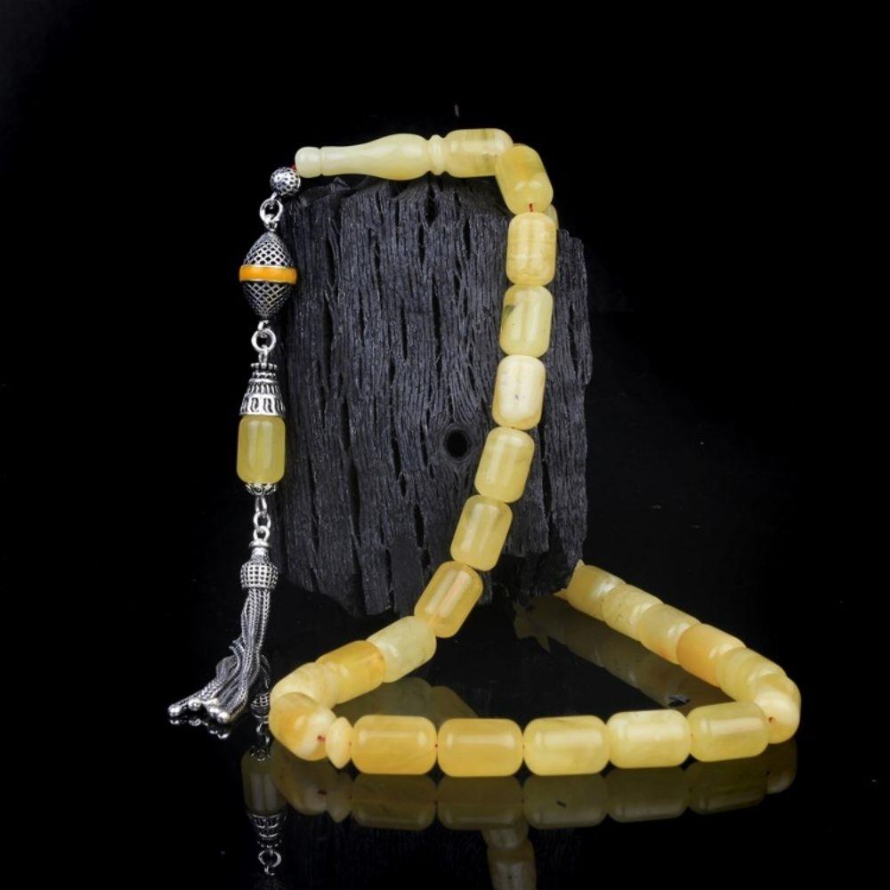 Gümüş Püsküllü Mat Kapsül Kesim Damla Kehribar Tesbih