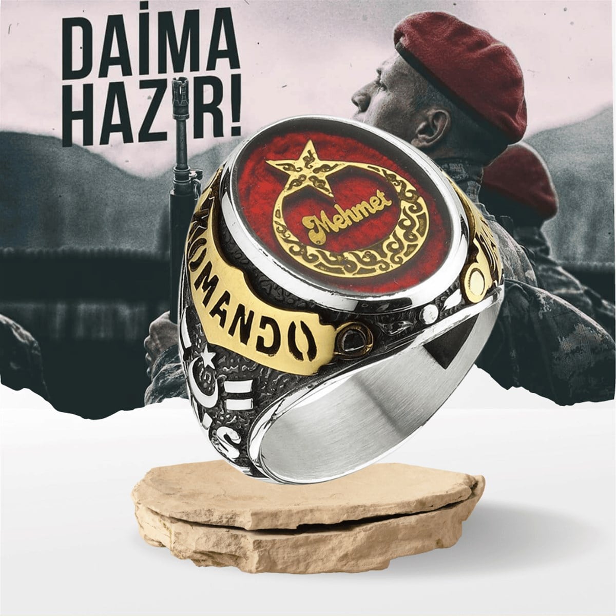İsim Yazılı Jandarma Komando Uzman Çavuş Yüzük