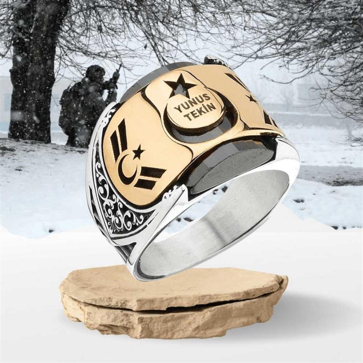 İsime Özel Uzman Çavuş Gümüş Erkek Yüzük