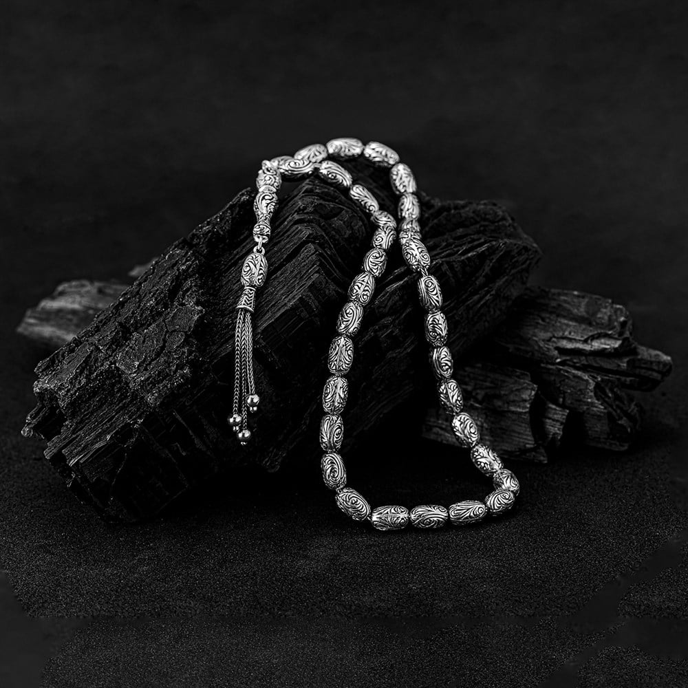 Kalem İşlemeli Gümüş Tesbih