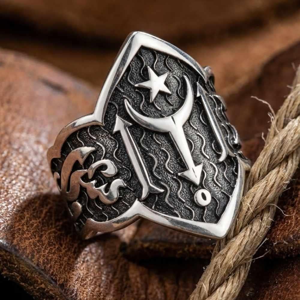 Kayı Boyu Armalı Kenar Motifli Gümüş YüzükBaşparmak & Zihgir Yüzükleri