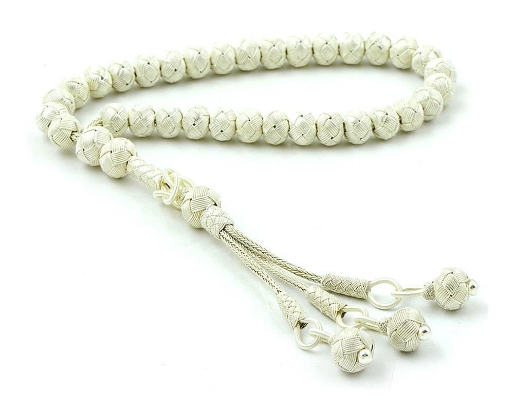 Kazaziye Beyaz Telkari El İşi Gümüş Tesbih