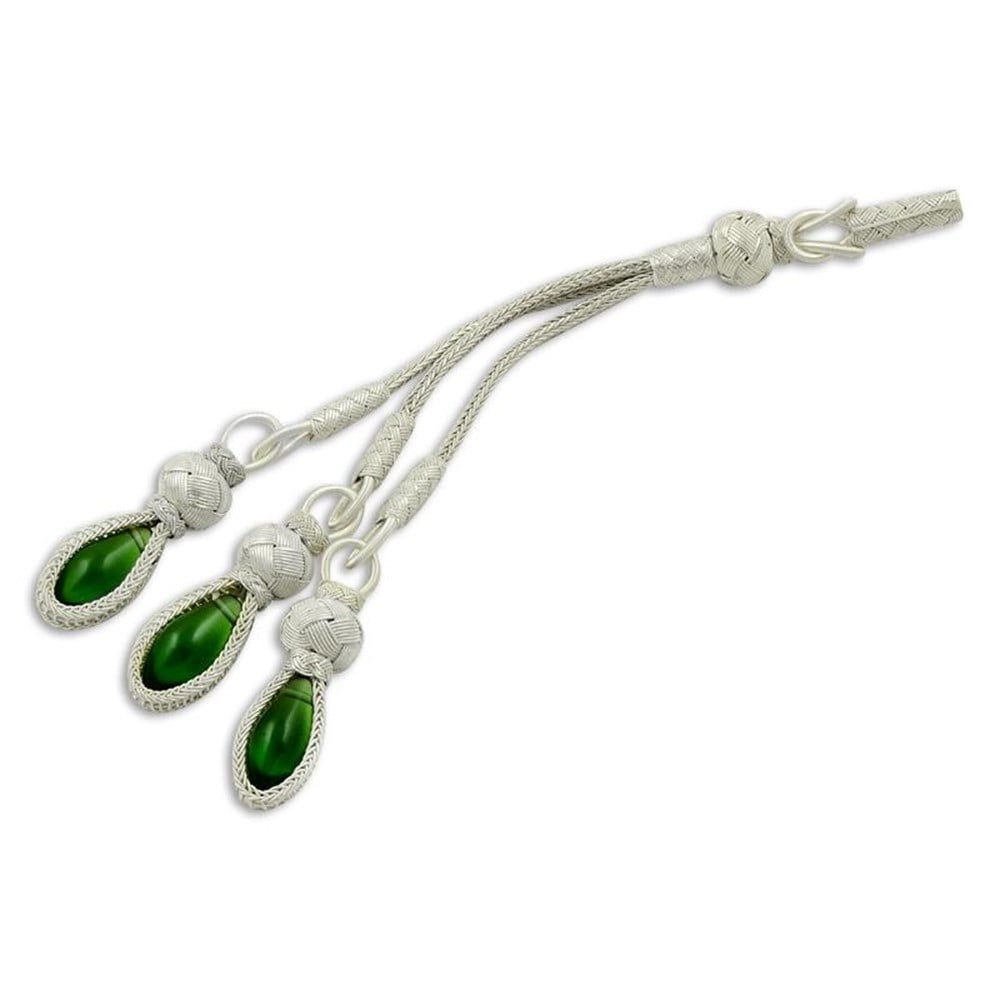 Kazaziye Telkari El İşi Beyaz Örme Üçlü Yeşil Taşlı Gümüş Tesbih Ucu