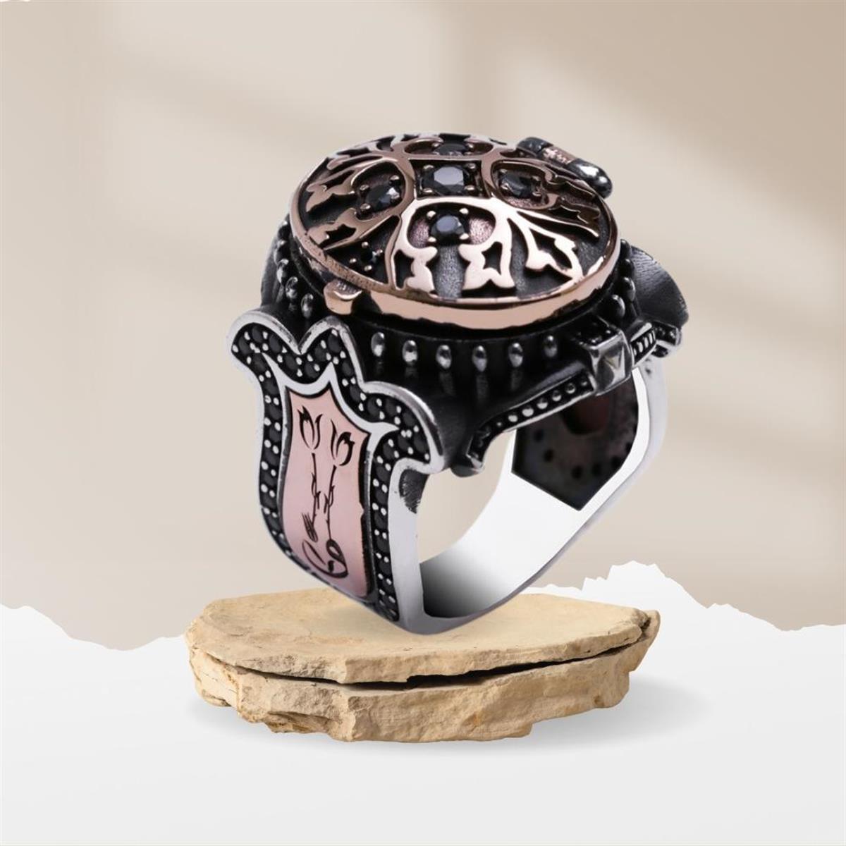 Kişiye Özel Kapaklı Lale Motifli Gümüş Yüzük