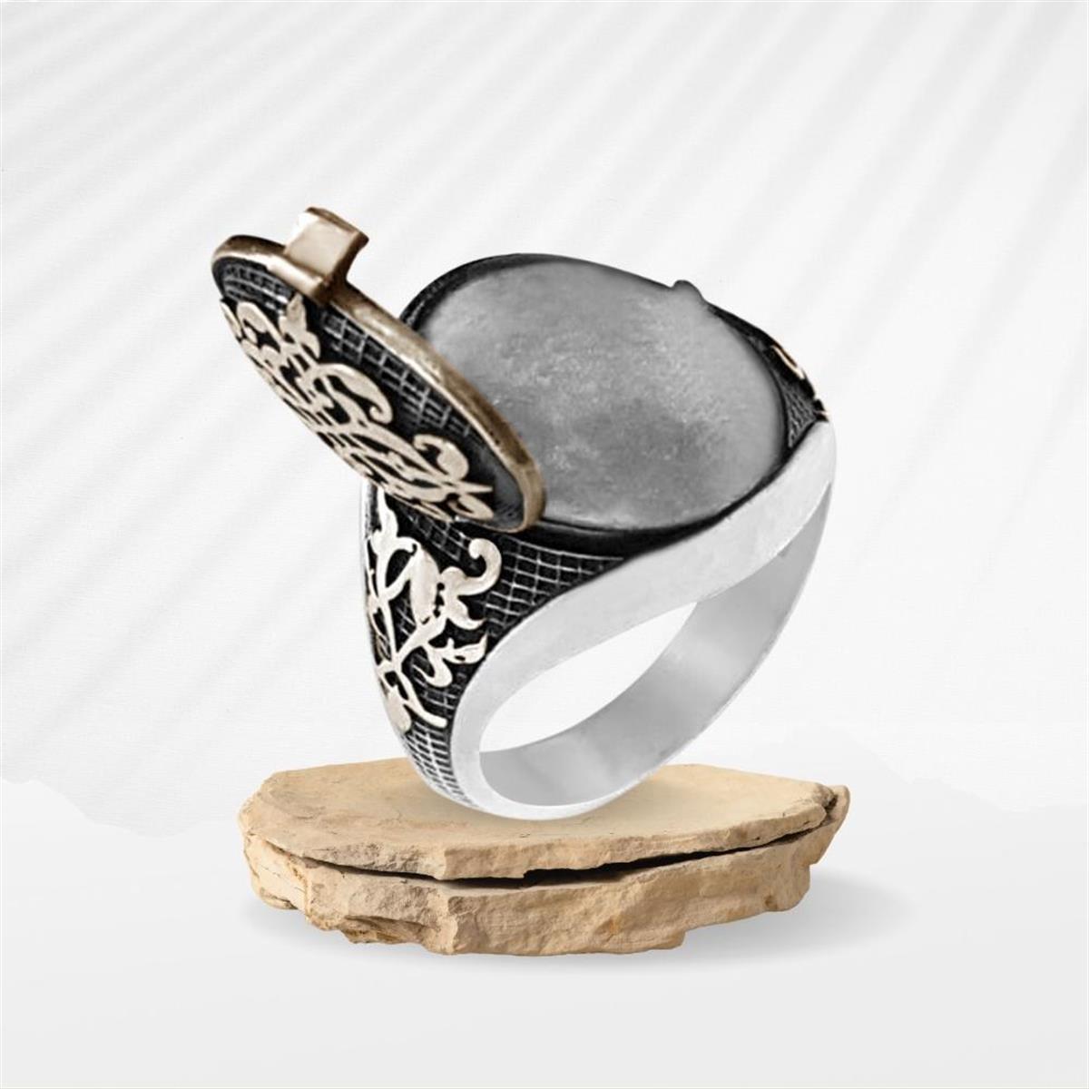 Kişiye Özel Kapaklı Selçuklu Desenli Gümüş Erkek Yüzük