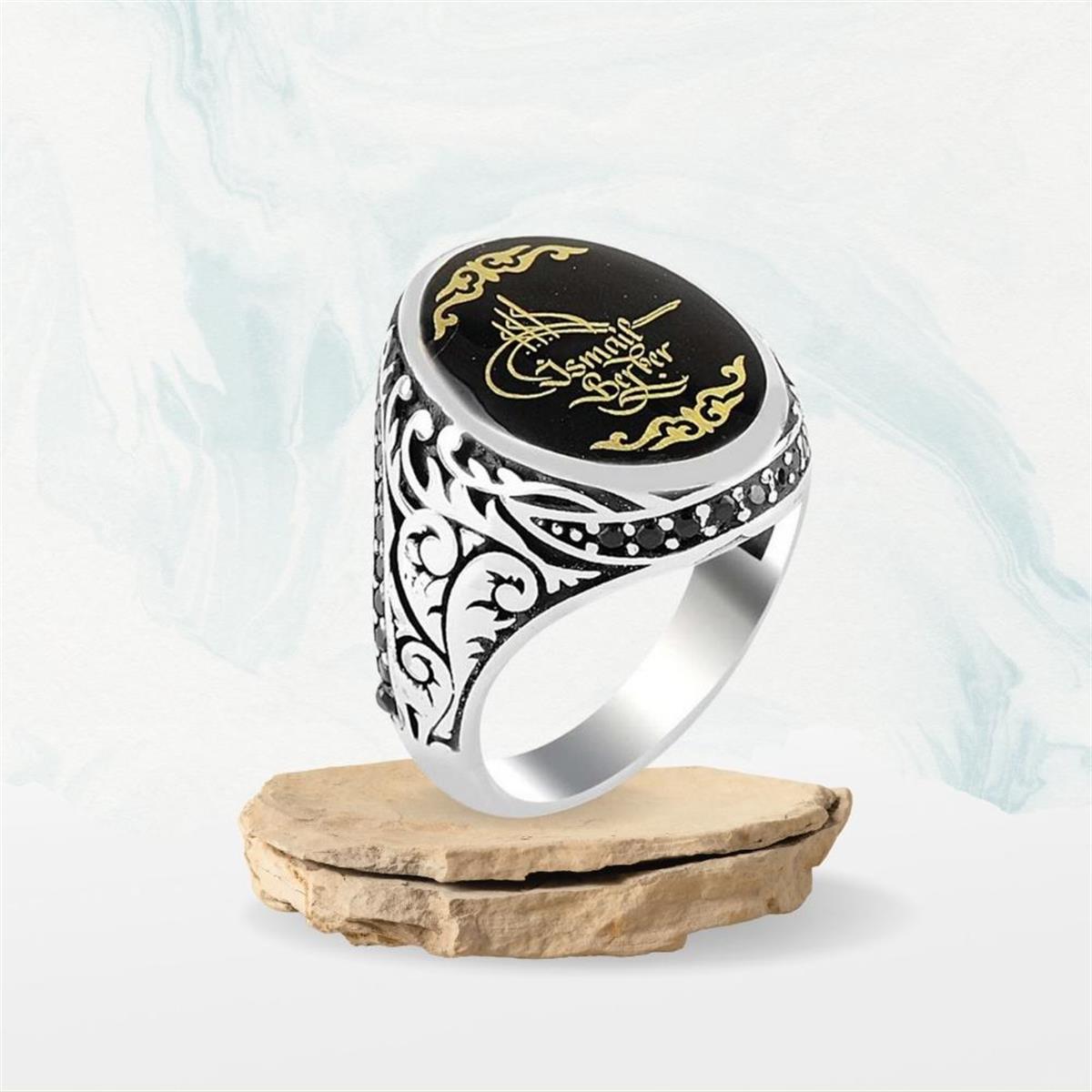 Kişiye Özel Osmanlı Tuğra İçerisi İsim Yazılı Gümüş Yüzük