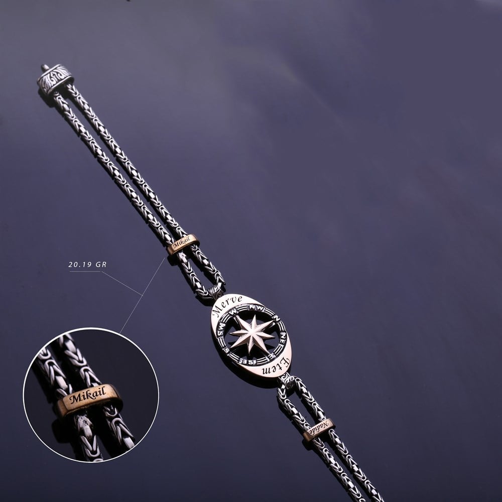 Kişiye Özel Pusula Gümüş Bileklik