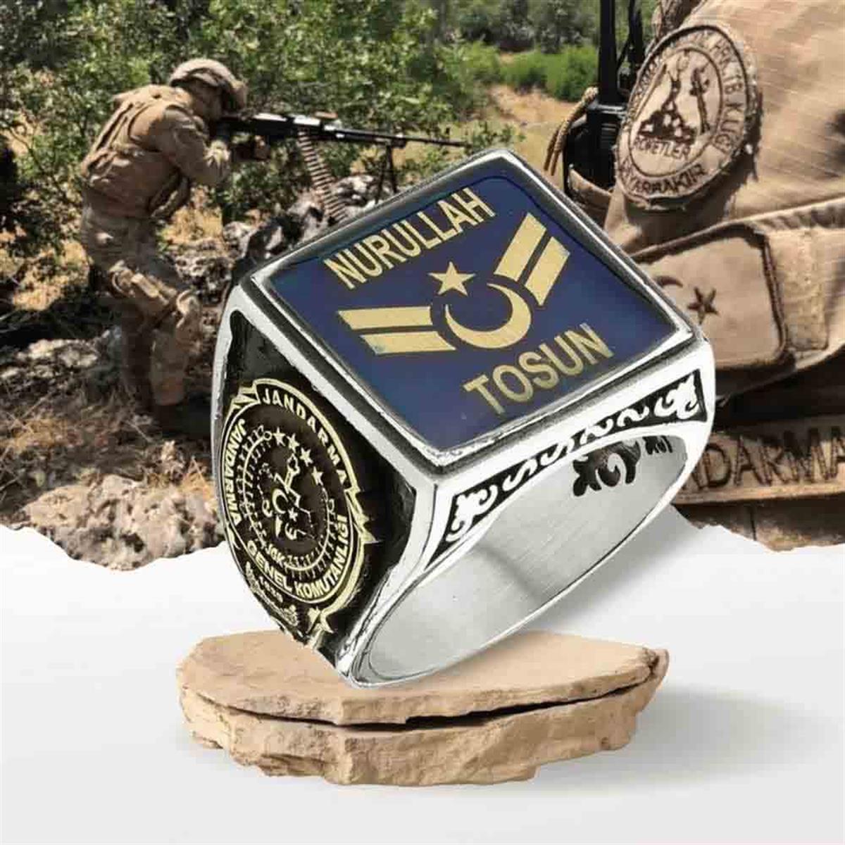 Kişiye Özel Uzman Çavuş Gümüş Erkek Yüzük