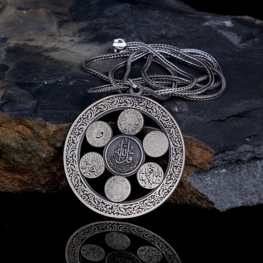 Korunma Sureleri Yazılı Gümüş Madalyon Kolye