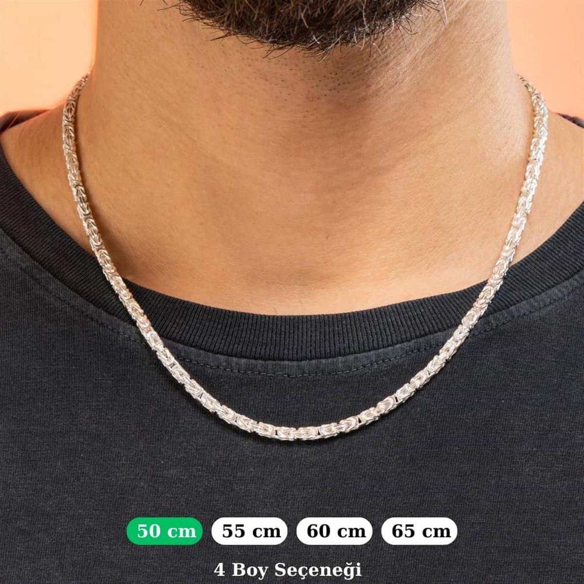 Kral Kare Beyaz Gümüş Kolye Zinciri 3.5mm