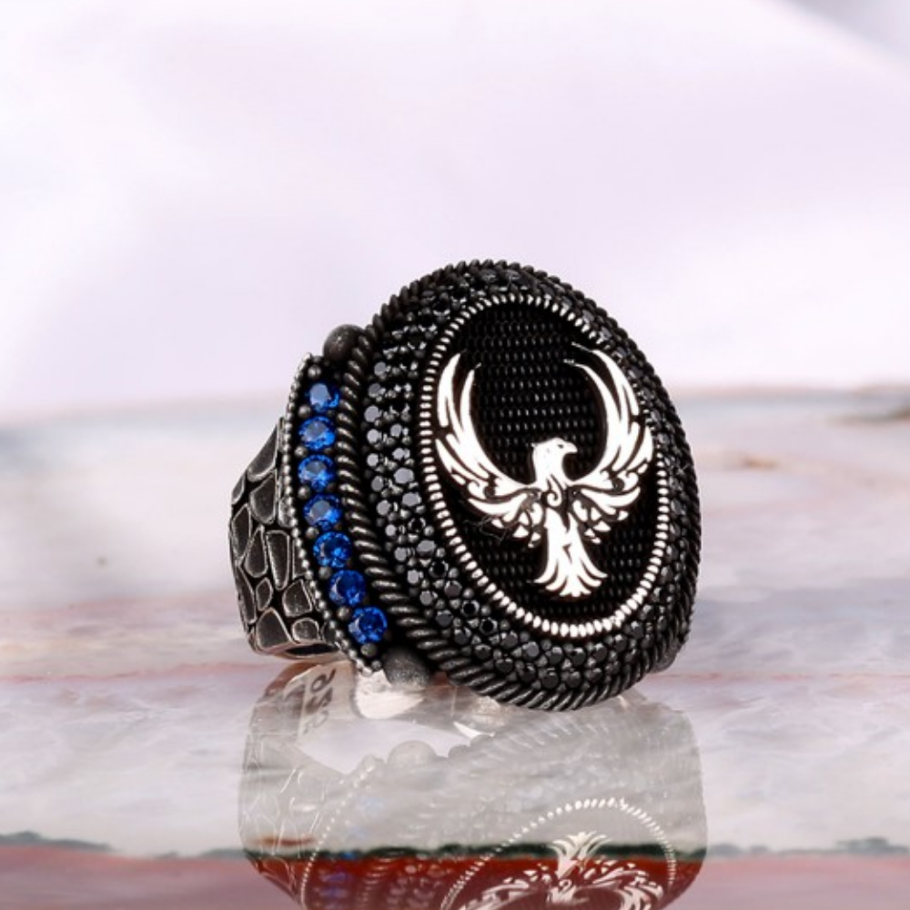 Mavi Zirkon Taşlı Anka Kuşu Model Gümüş Yüzük