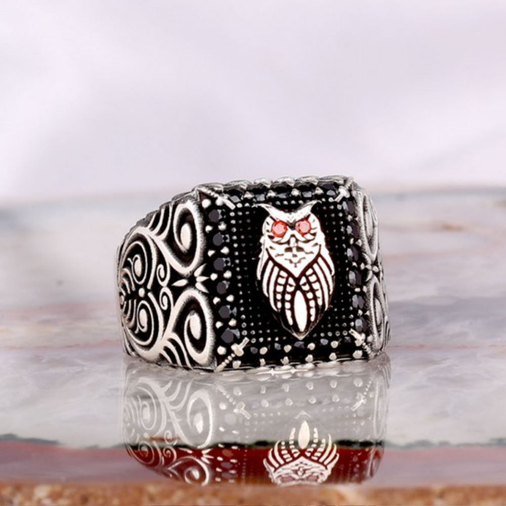 Mikro Taş İşlemeli Başkuş Model Gümüş Yüzük