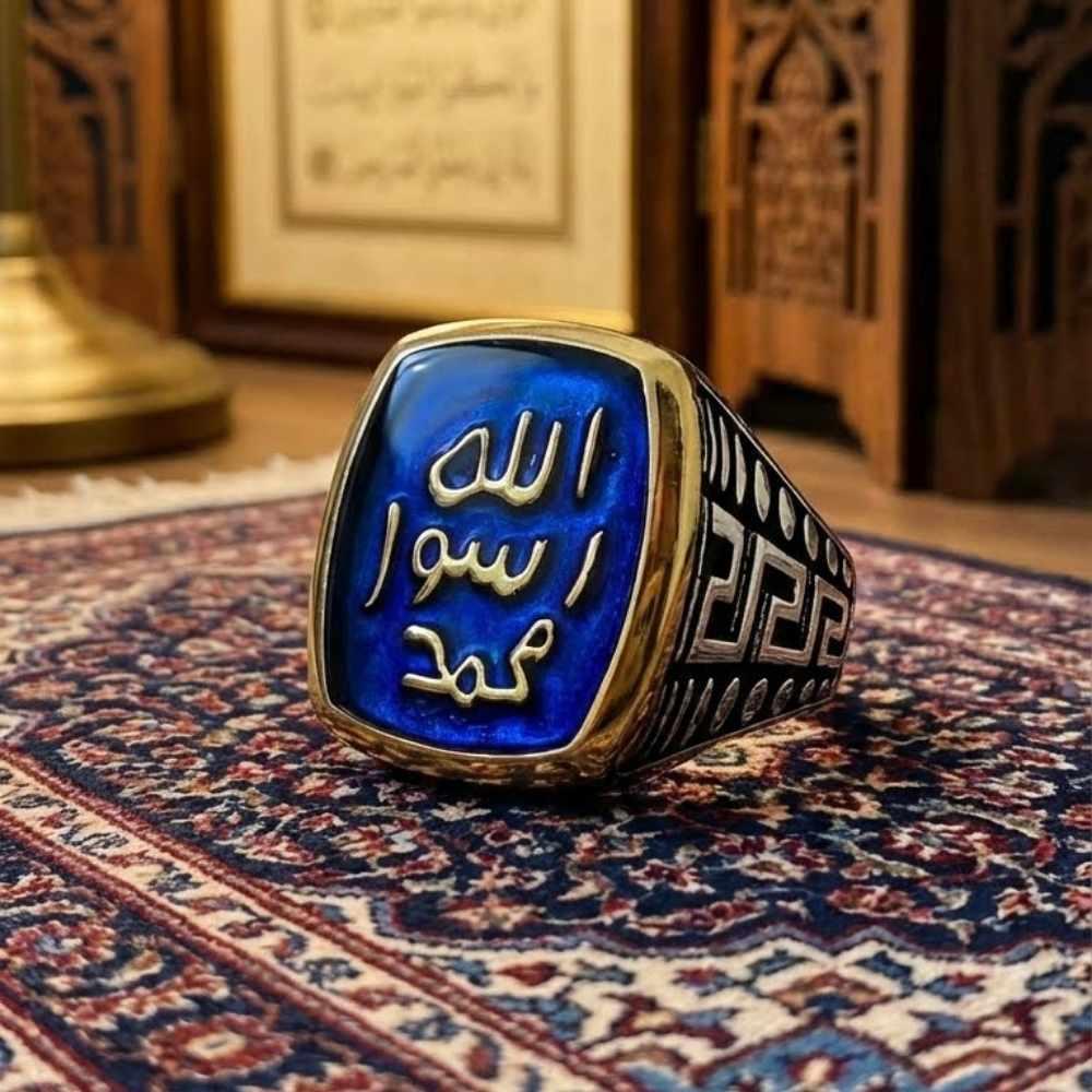 Mührü Şerif Motifli Mineli Gümüş Erkek YüzükMührü Şerif Yüzük