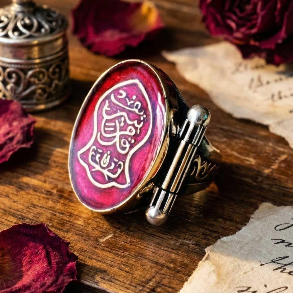 Nal-i Şerif Sembollü Kırmızı Mineli Gümüş Erkek YüzükNali Şerif Yüzük