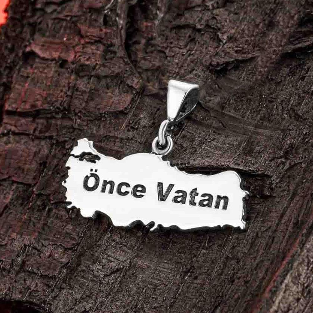 Önce Vatan Yazılı Türkiye Haritası Gümüş Kolye UcuKolye Ucu