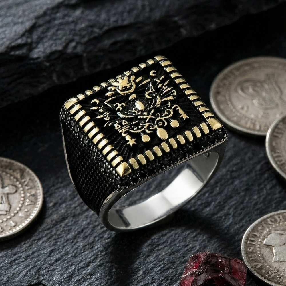 Osmanlı Arma Motifli Gümüş Erkek YüzükDevlet Armalı Yüzük