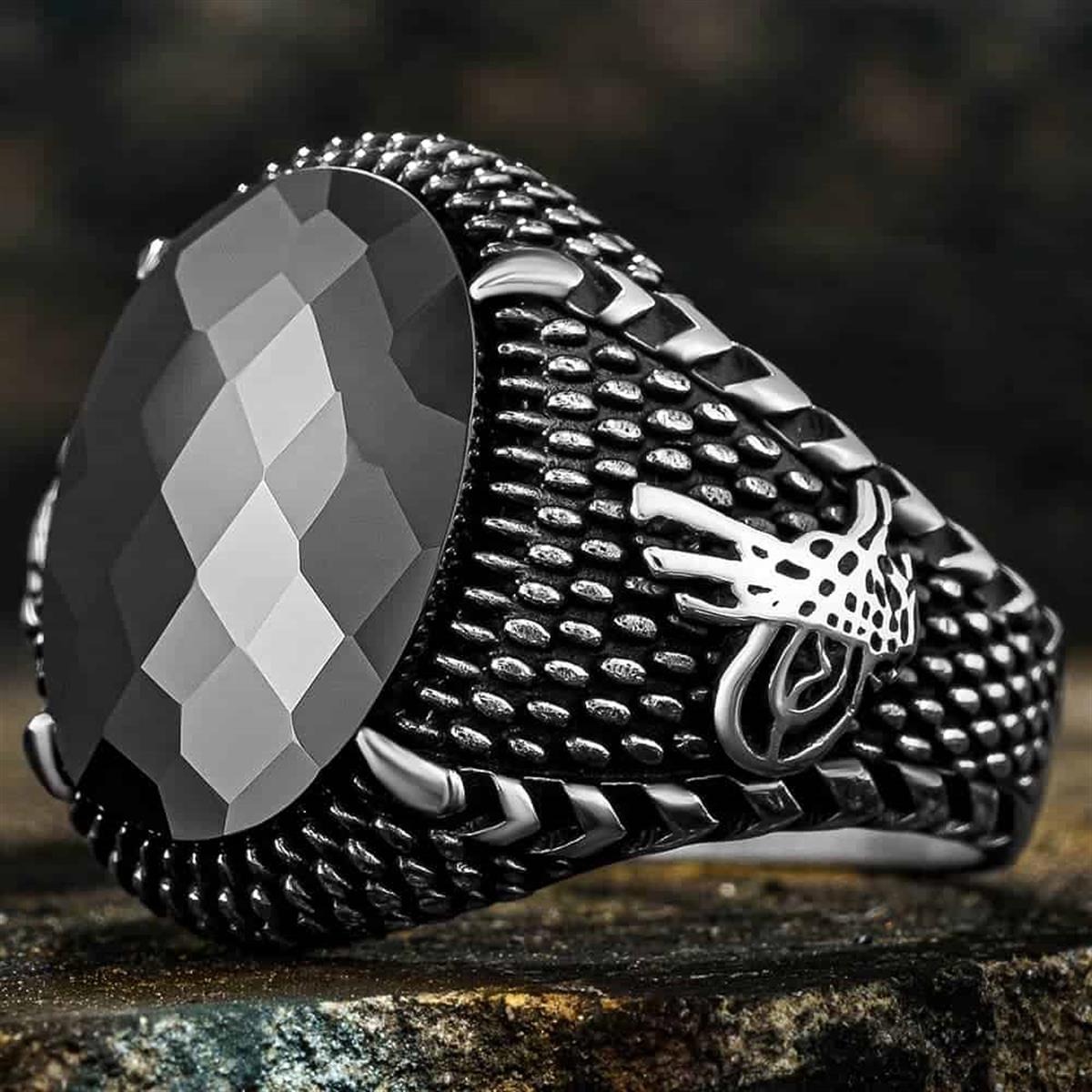 Osmanlı Arma ve Tuğra Desenli Gümüş Yüzük