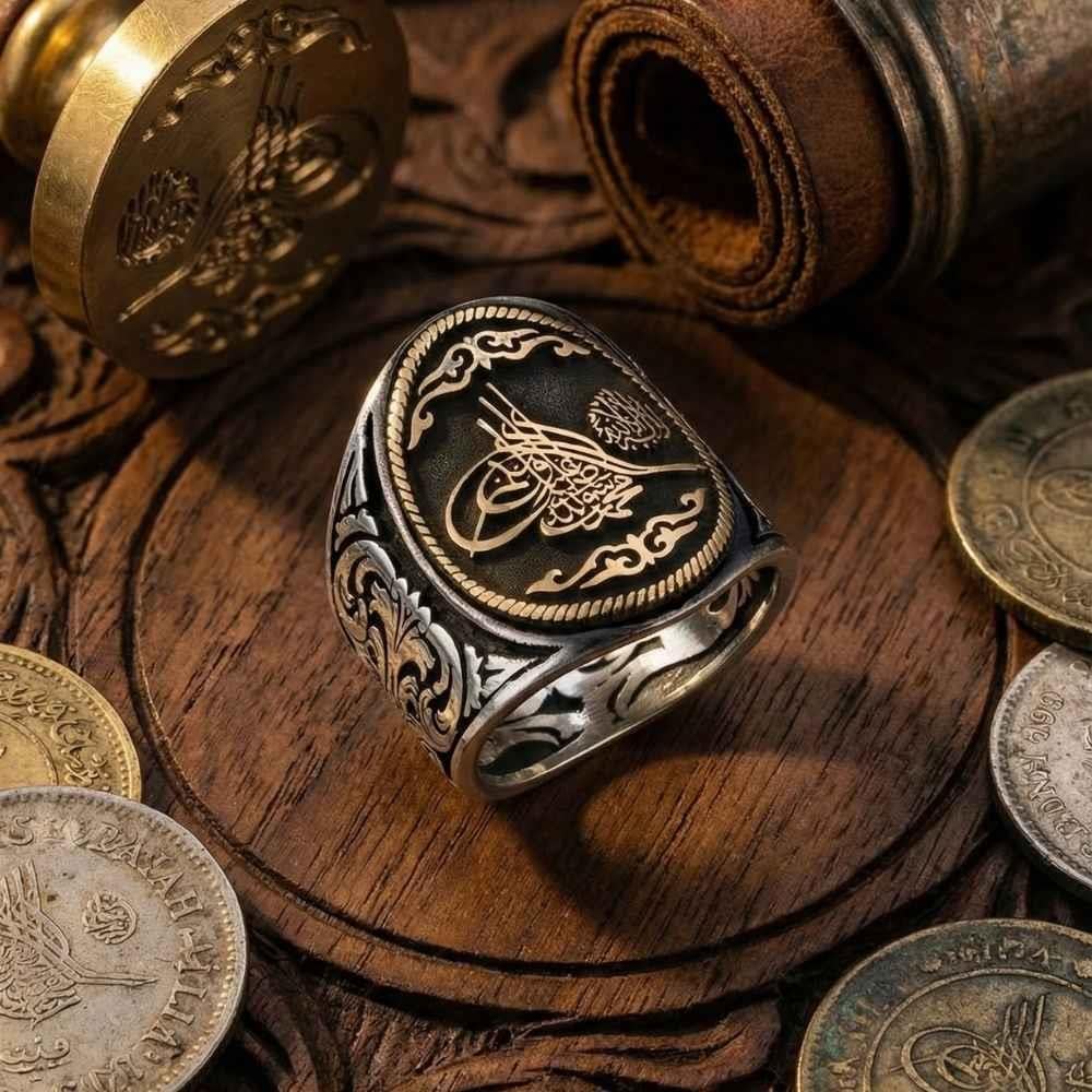 Osmanlı Tuğra Motifli Gümüş YüzükTuğra Yüzük