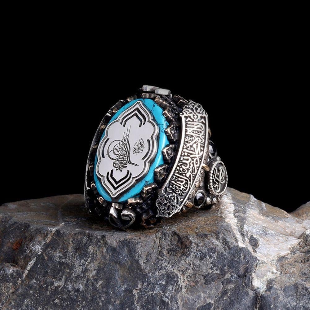 Osmanlı Tuğrası Yanları Kelime-i Tevhid Gümüş Yüzük