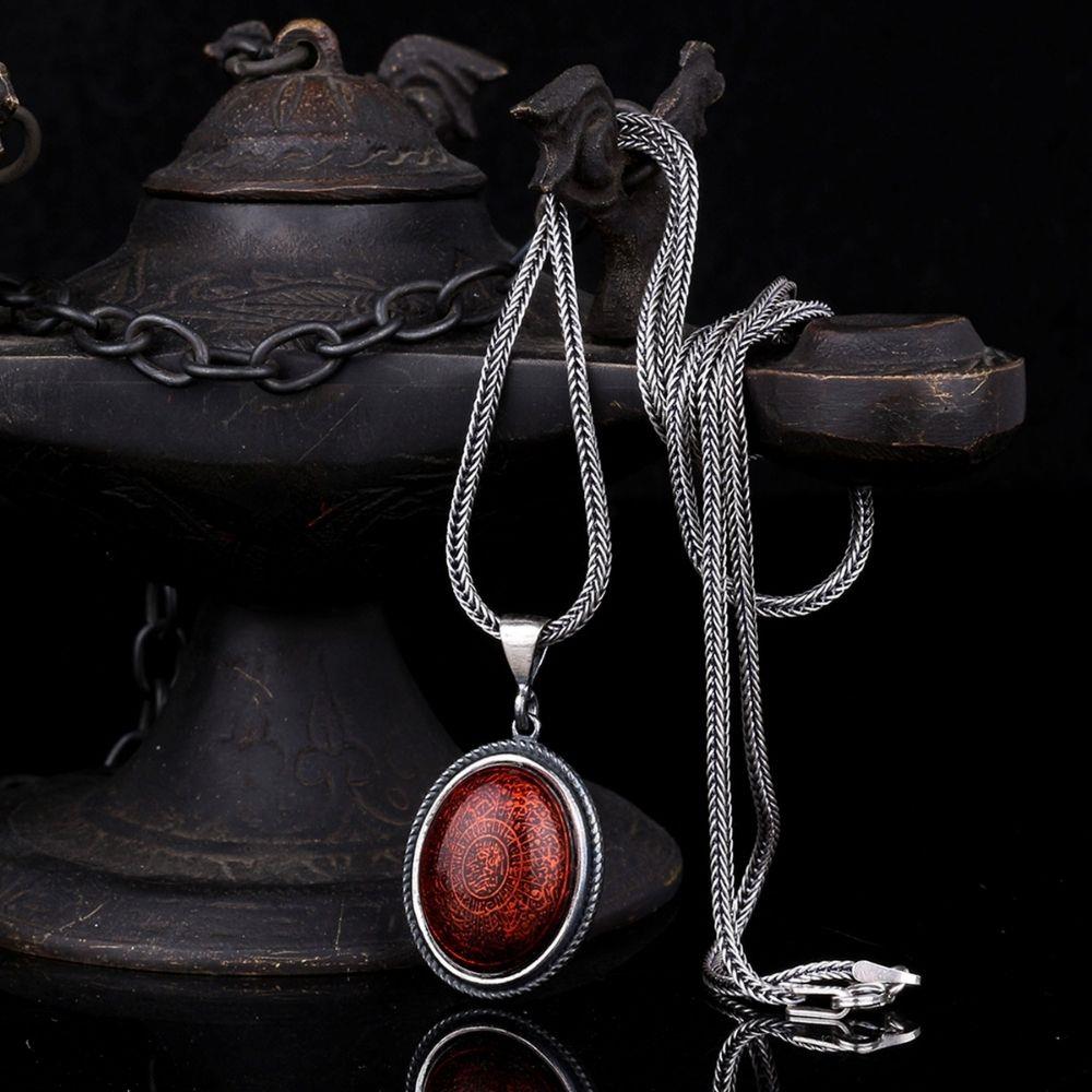 Oval Kesim Kırmızı İnşirah Gümüş Kolye