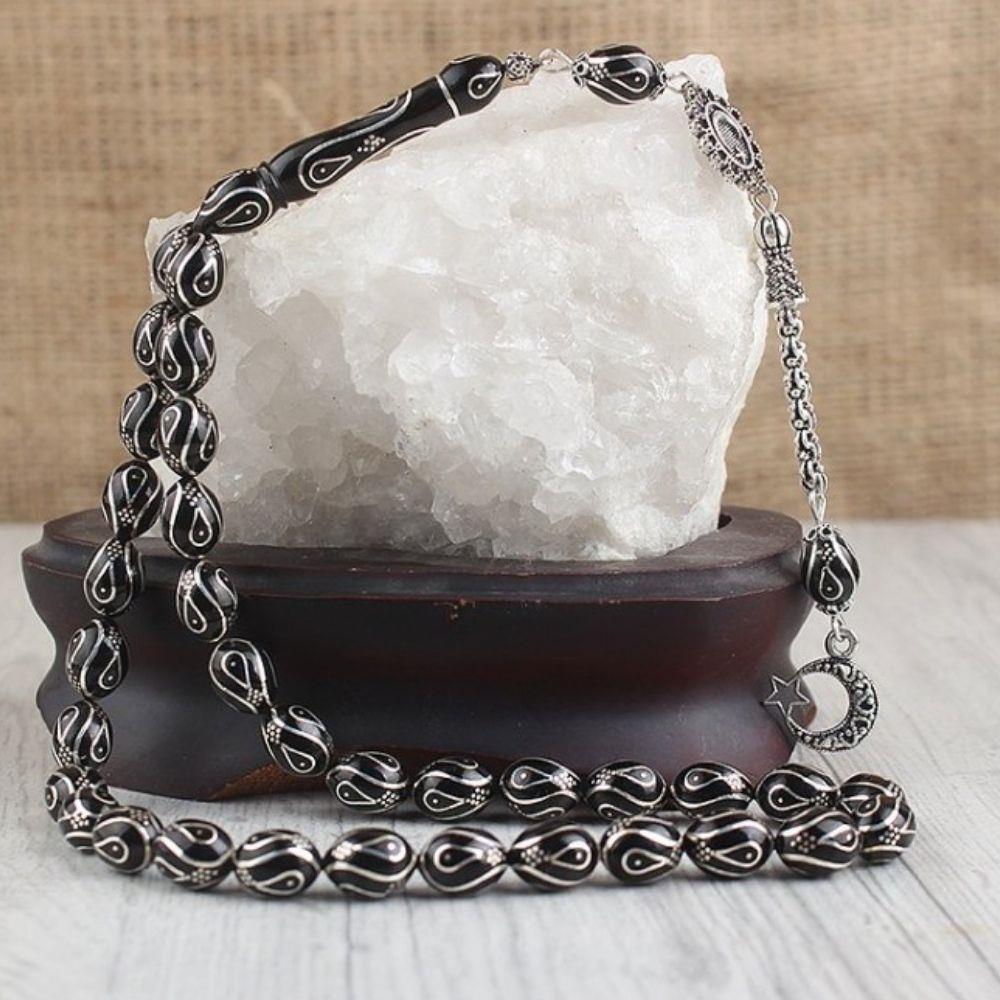 Özel İşçilik Gümüş Püskül Erzurum Oltu Taşı Tesbih