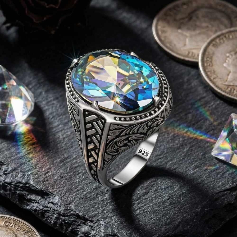 Özel Tasarım Mistik Topaz Taşlı Gümüş YüzükMistik Topaz Taşlı Yüzükler