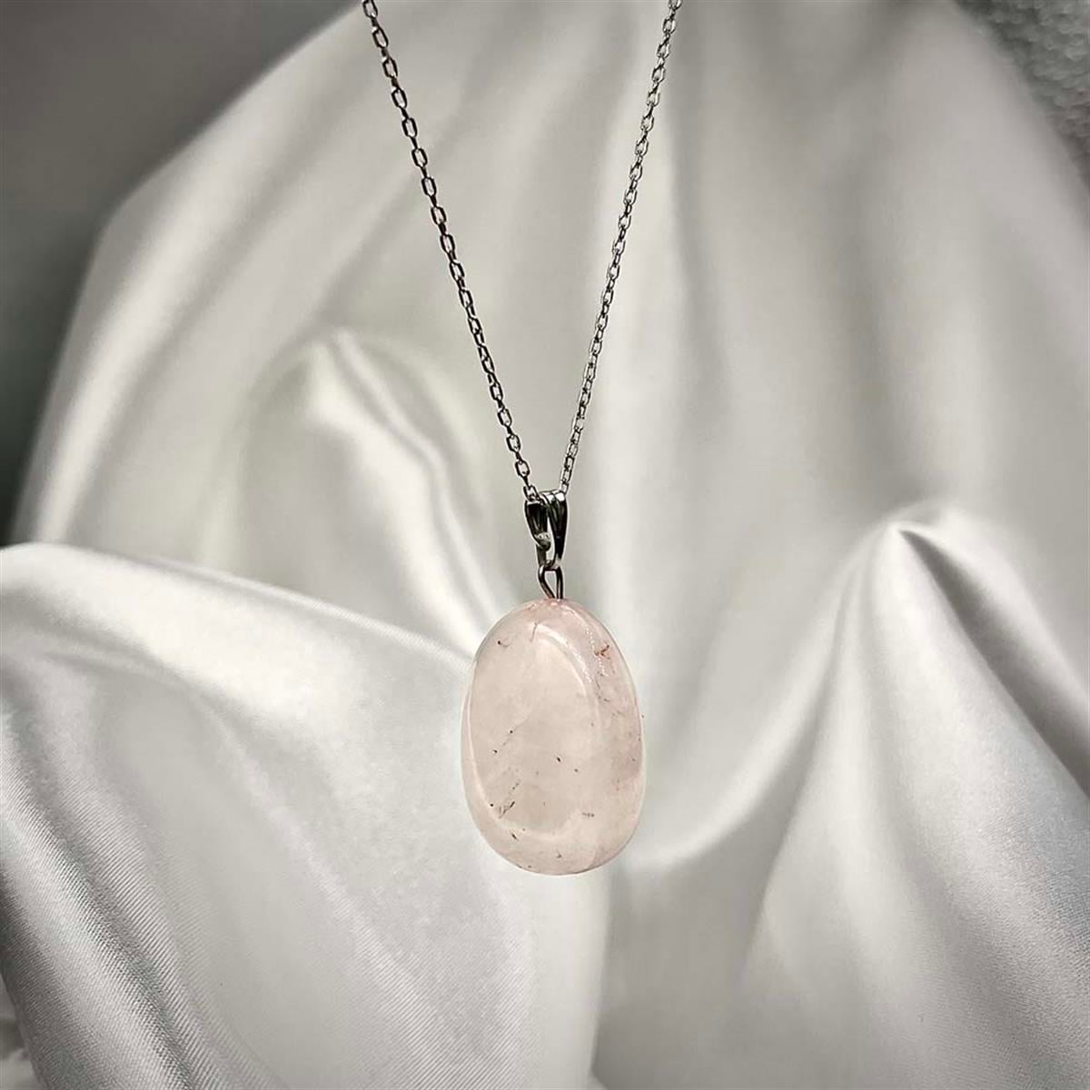 Pembe Kuvars Taş Hayalet Zincir Gümüş Kolye