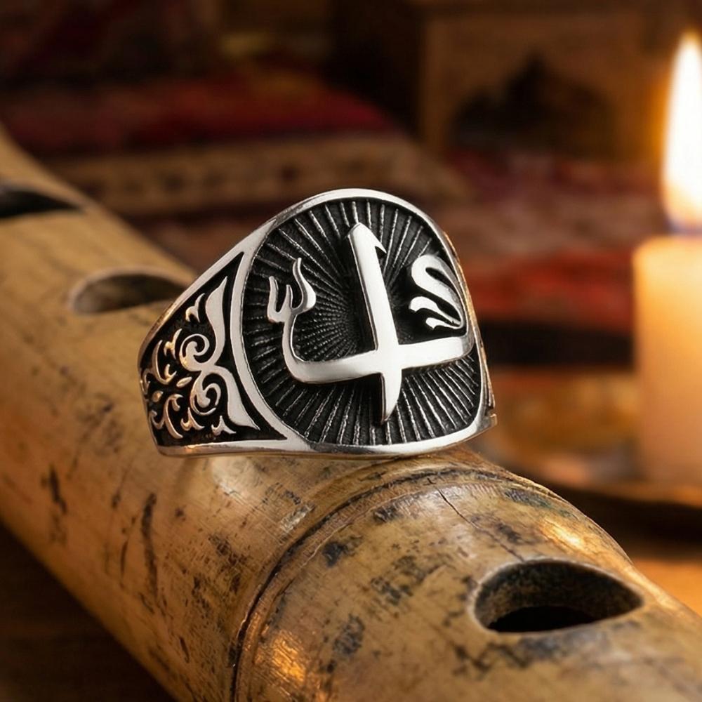 Sade Model Elif Vav Desenli Gümüş Erkek YüzükElif Vav Yüzük