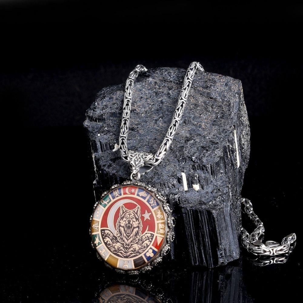 Savaşçı Kurt 16 Türk Devleti Gümüş Kolye