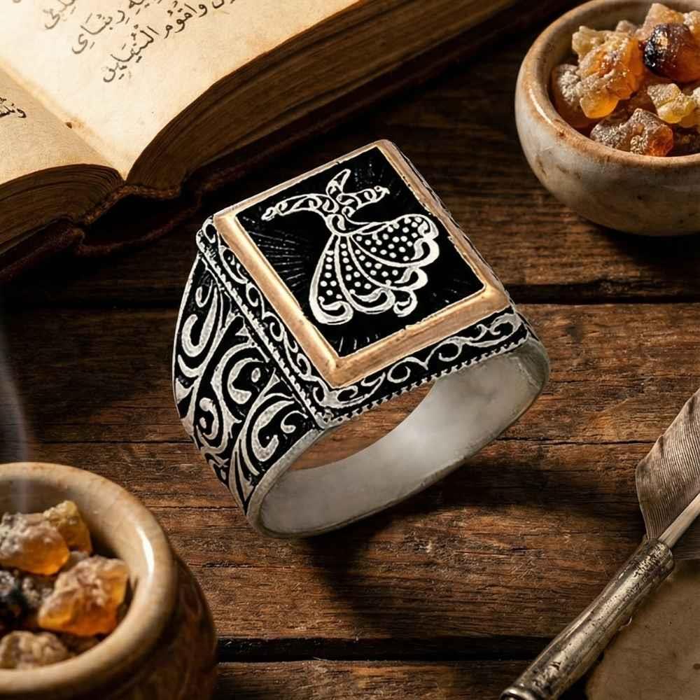 Semazen Motifli Gümüş Erkek YüzükTaşsız Yüzükler