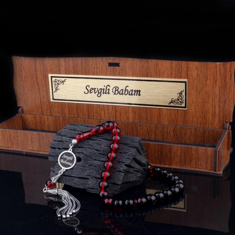 Sevgili Babama Yazılı Kırmızı Ateş Kehribar TesbihAteş Kehribar Tesbih