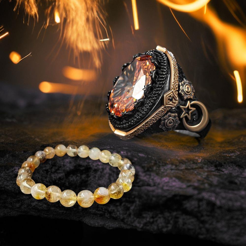 Sitrin Taşı Gümüş Yüzük & Bileklik Kombini