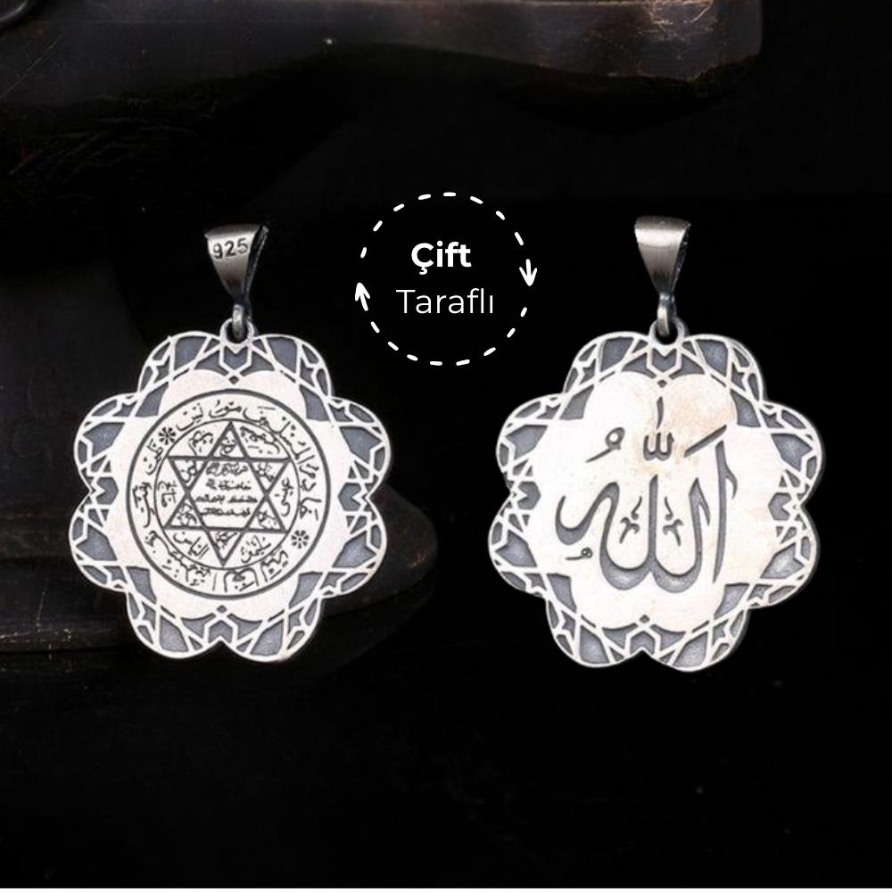 Süleyman Mührü Allah Lafzı İşlemeli Gümüş Kolye UcuKolye Ucu