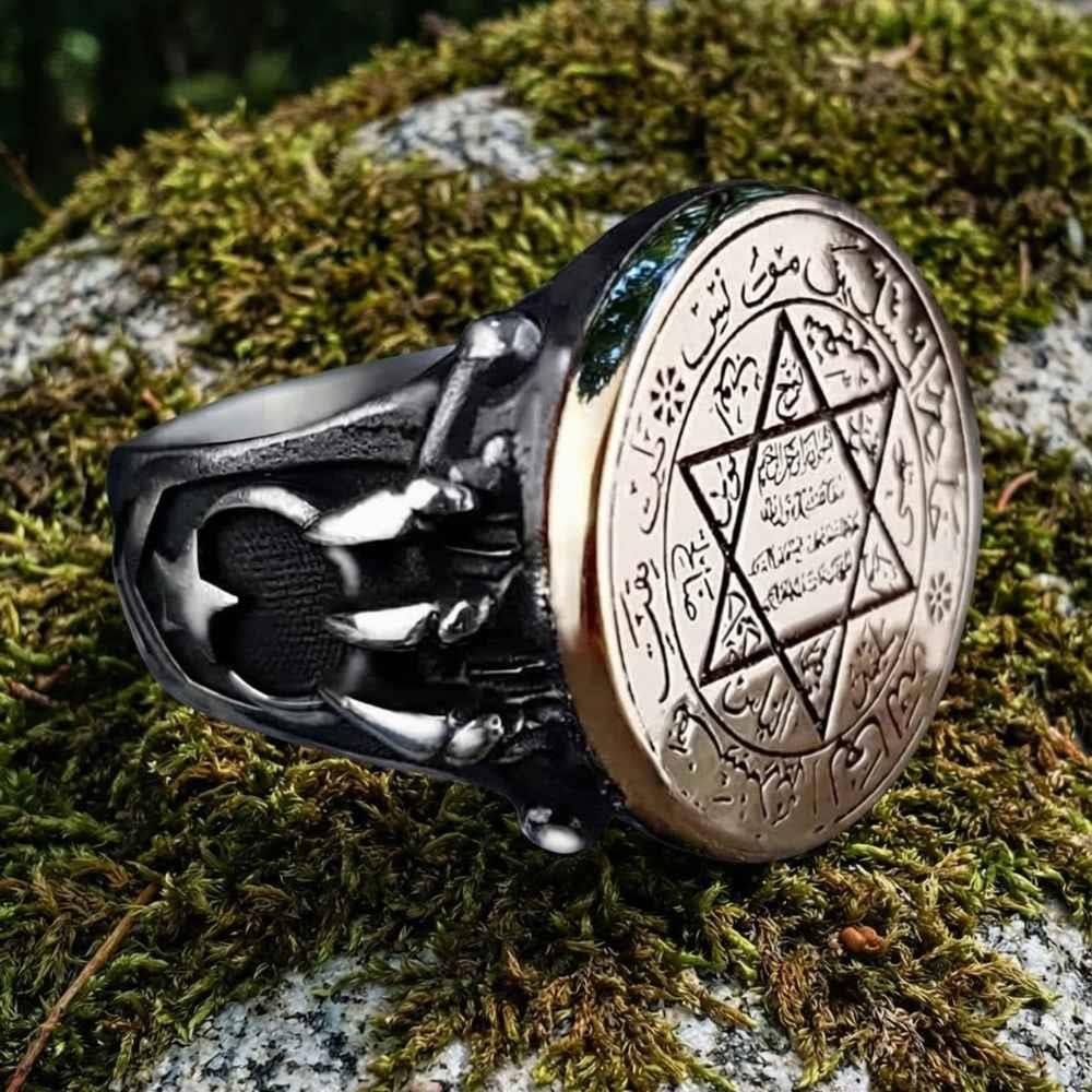 Süleyman Mührü Kenarları Pençe Ay Yıldız Gümüş YüzükSüleyman Mührü Yüzükler