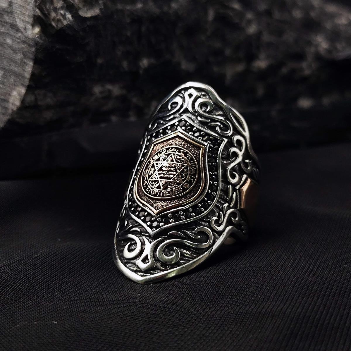 Süleyman Mührü  Zirkon Taşlı Okçu Gümüş Yüzük