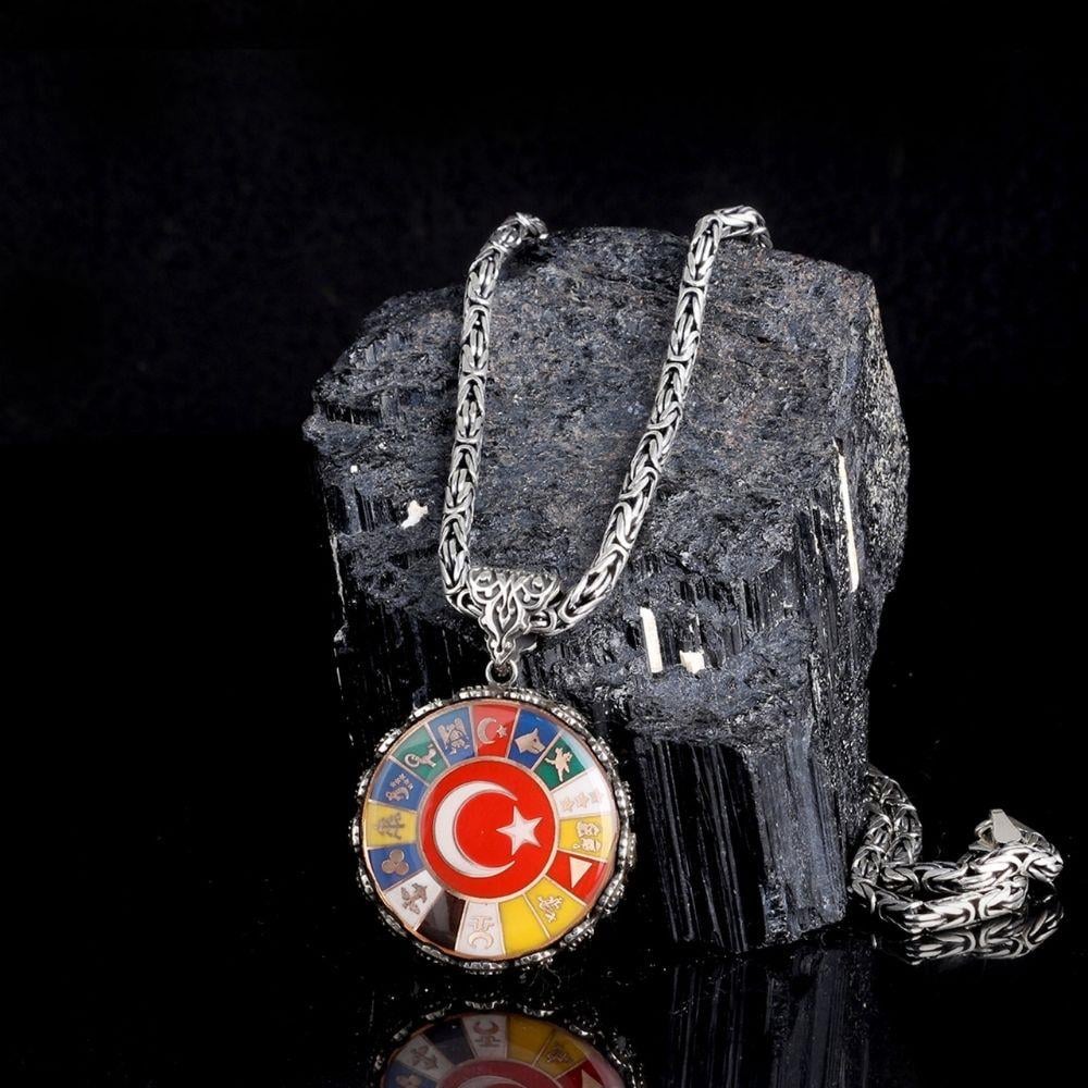 Türk Bayraklı 16 Türk Devleti Gümüş Kolye