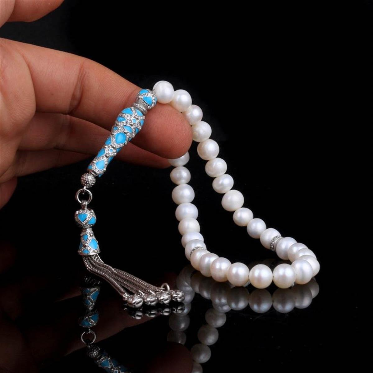 Turkuaz İmame Zirkon Taşlı İnci Taşı Tesbih