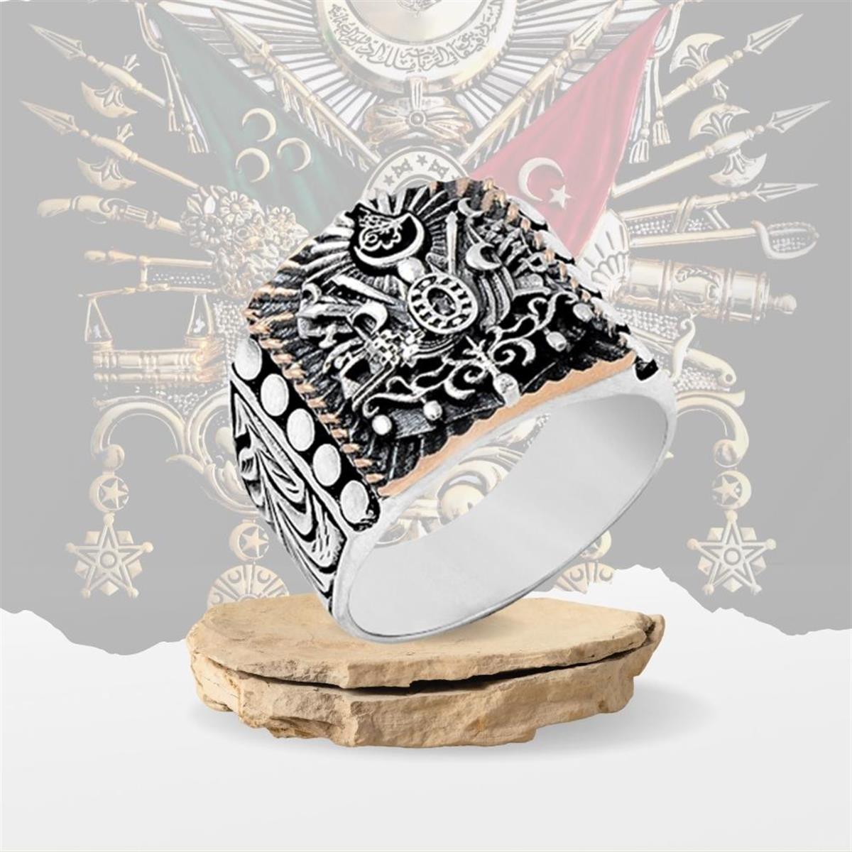 Üç Boyutlu Osmanlı Devlet Arması Erkek Gümüş Yüzük