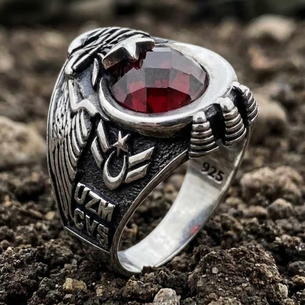 Uzman Çavuş Ay Yıldız İşlemeli Gümüş YüzükUzman Çavuş Yüzükleri